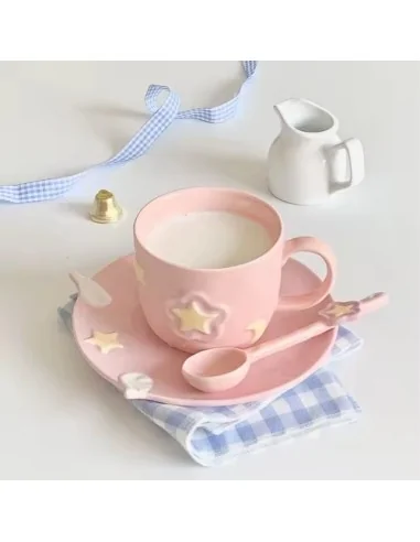 Taza de Café de Cerámica Rosa con Diseño de Sakura T-00041