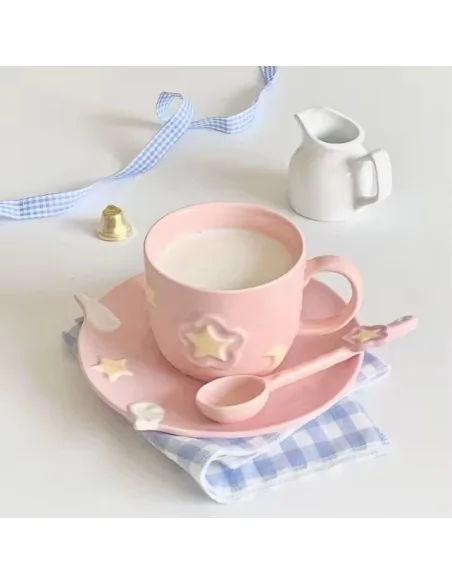 Taza de Café de Cerámica Rosa con Diseño de Sakura T-00041