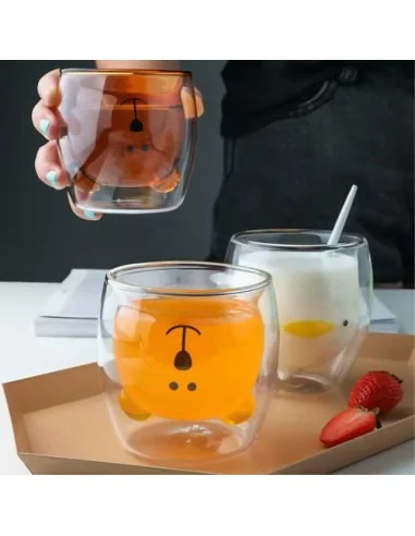 Taza De Cristal Doble Pared Con Estampado 300ml T-00033