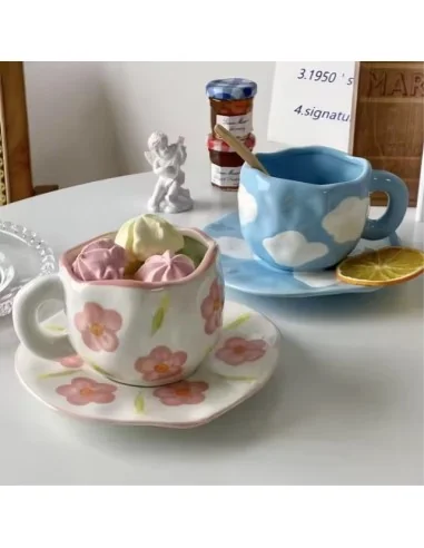 Taza de Cerámica Ligera de Lujo Con Flores T-00023-1