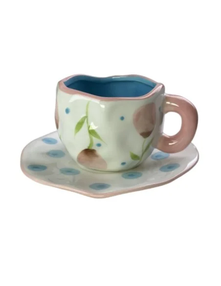 Taza de Cerámica Ligera de Lujo Rosa a Flores T-00023-3