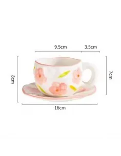 Taza de Cerámica Ligera de Lujo Rosa a Flores T-00023-3 2