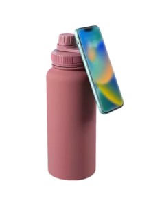 Botella Rosa de Agua de Acero Inoxidable de 650ML con Soporte Magnético para Teléfono T-1003