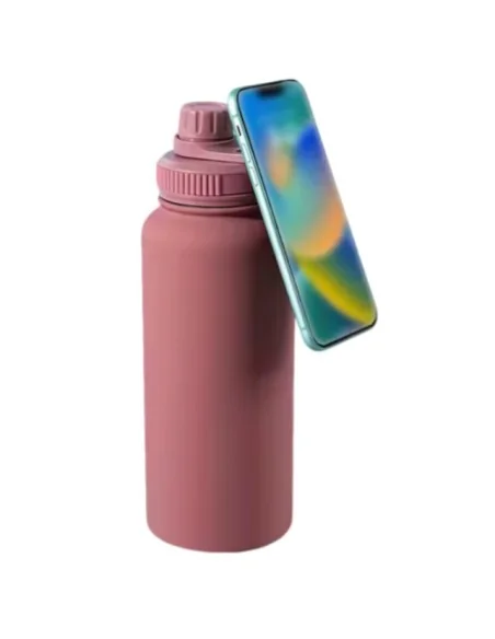 Botella Rosa de Agua de Acero Inoxidable de 650ML con Soporte Magnético para Teléfono T-1003