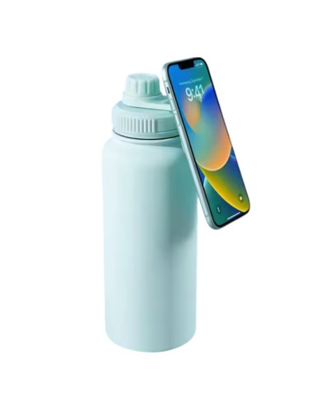 Botella Verde de Agua de Acero Inoxidable de 650ML con Soporte Magnético para Teléfono T-1001