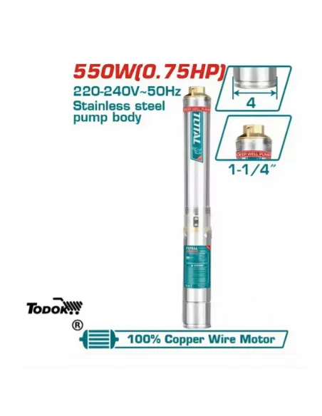 Bomba De Agua Para Pozo Profundo 550w 0.75hp Total Twp55501 Color Turquesa