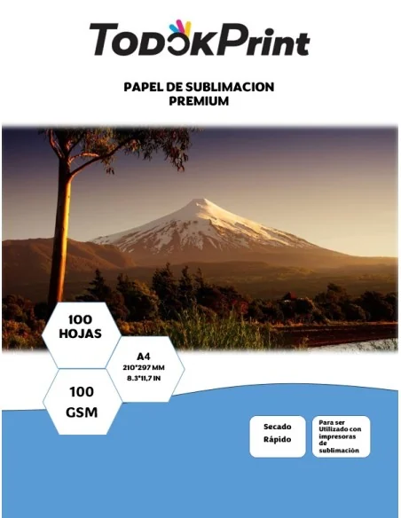 Resma Hojas de Sublimación 100g A4 Secado Rápido 100U PAPEL