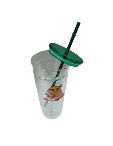 Vasos de Cristal con Tapa Ajustada con Bombilla T-00039