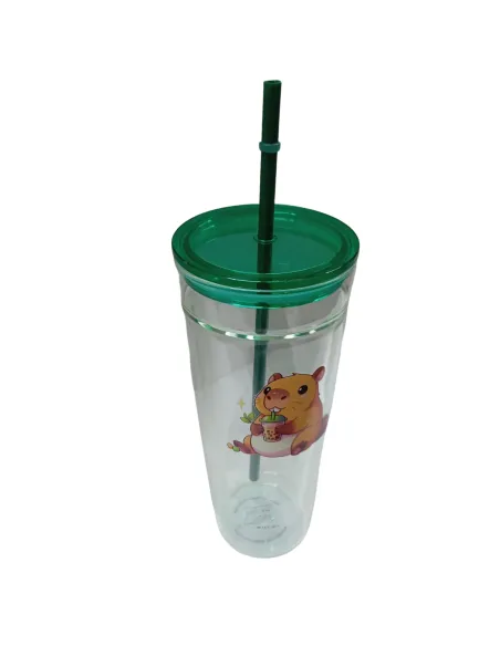 Vasos de Cristal con Tapa Ajustada con Bombilla T-00039