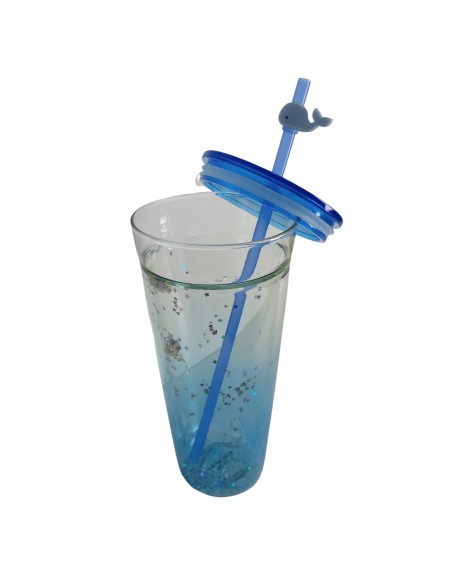 Vasos de Cristal con Tapa Ajustada Ballena en la Bombilla