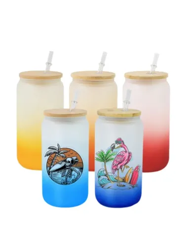 Vasos Empavonados Sublimación 16oz 500ml Tapa Bambú Y Caja