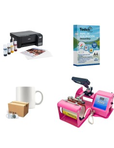 Kit de Estampadora 11oz + Impresora Epson L1250 + Caja de Tazas + Papel + Regalos