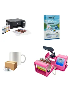 Kit de Estampadora 11oz + Impresora L1250 + Caja de Tazas + Papel + Regalos