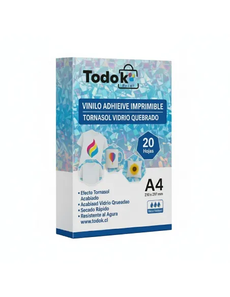 Vinilo Adhesivo Imprimible Vidrio Quebrado Tornasol A4 20 Hojas