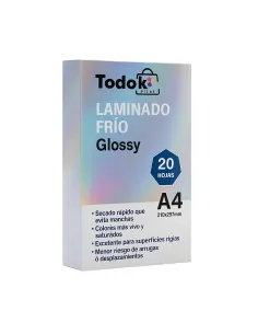 Papel Laminado Frio Glossy A4 20 Hojas Efecto Brillante Glossy