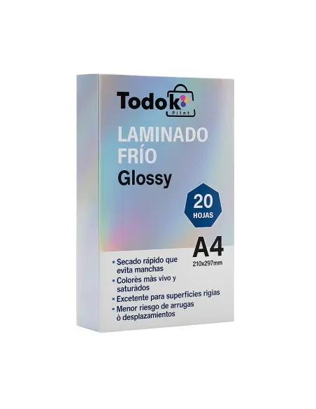 Papel Laminado Frio Glossy A4 20 Hojas Efecto Brillante Glossy