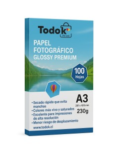 Papel Fotográfico Premiun Glossy A3 100 Hojas 230g Todok