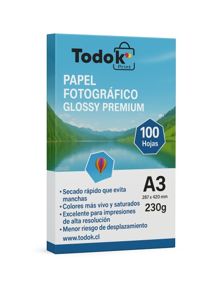 Papel Fotográfico Premiun Glossy A3 100 Hojas 230g Todok