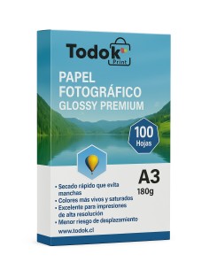 Papel Fotográfico Premium Glossy A3 100 Hojas 180g