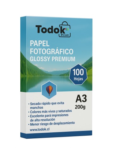 Papel Fotográfico Premium Glossy A3 100 Hojas 200g
