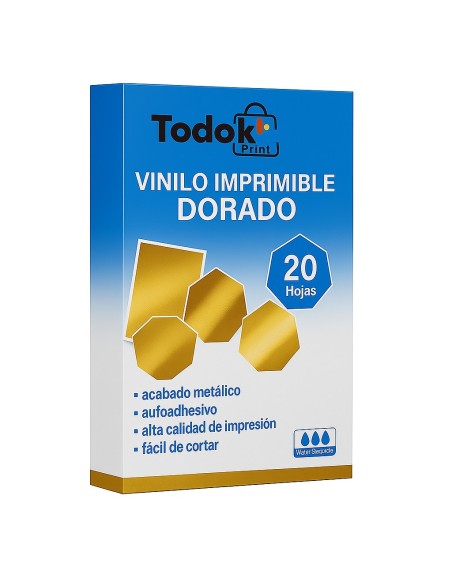 Vinilo Adhesivo Imprimible Dorado Metálico A4 20 Hojas Todok