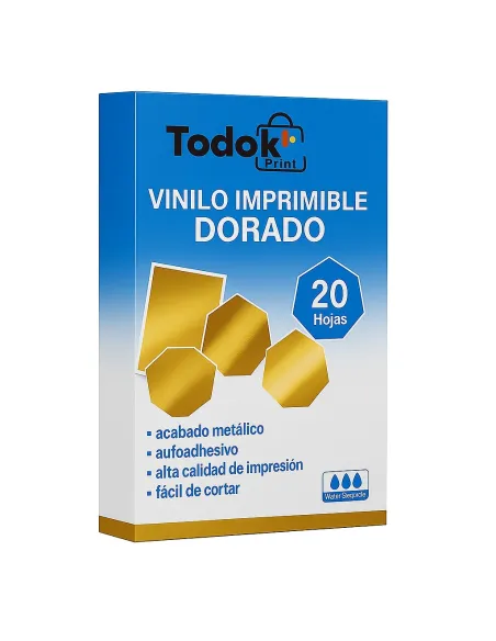 Vinilo Adhesivo Imprimible Dorado Metálico A4 20 Hojas