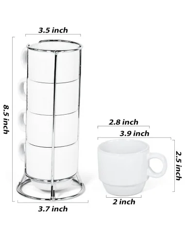 Pack de 4 Tazas Para Café Apilables 6cm + Soporte