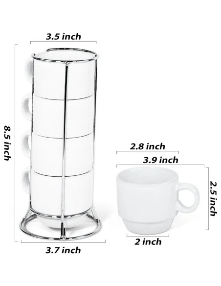 Pack de 4 Tazas Para Café Apilables 6cm + Soporte