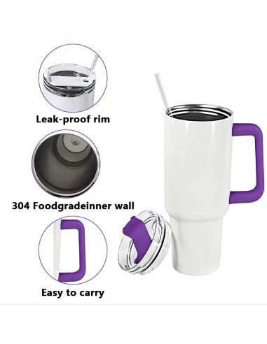 Tazón Térmico Tumbler 40oz Inoxidable Frio Y Calor Asa Lila
