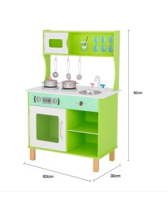 Cocina De Juguete Multifunción + Accesorios 90x60x30Cm Kiddi Verde