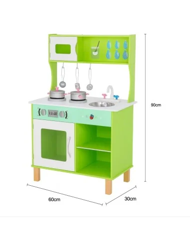 Cocina De Juguete Multifunción + Accesorios 90x60x30Cm Kiddi Verde
