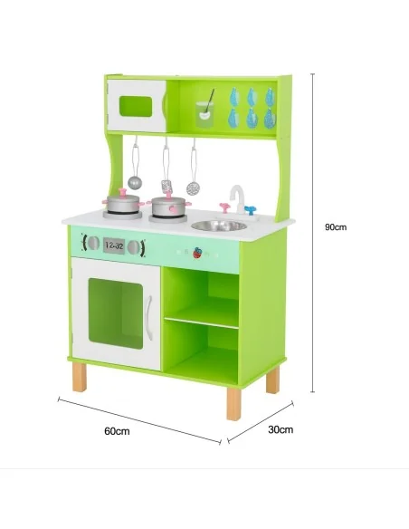 Cocina De Juguete Multifunción + Accesorios 90x60x30Cm Kiddi Verde