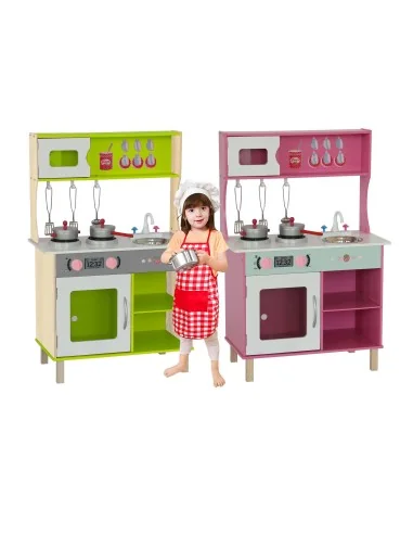 Cocina De Juguete Multifunción + Accesorios 90x60x30Cm Kiddi Verde