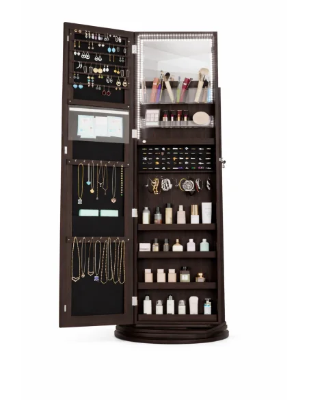 Joyero Con Iluminación Y Espejo Giratorio De 360 Café