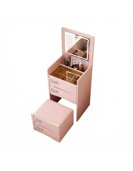 Mesa de Maquillaje con Espejo y Lampara / Rosada