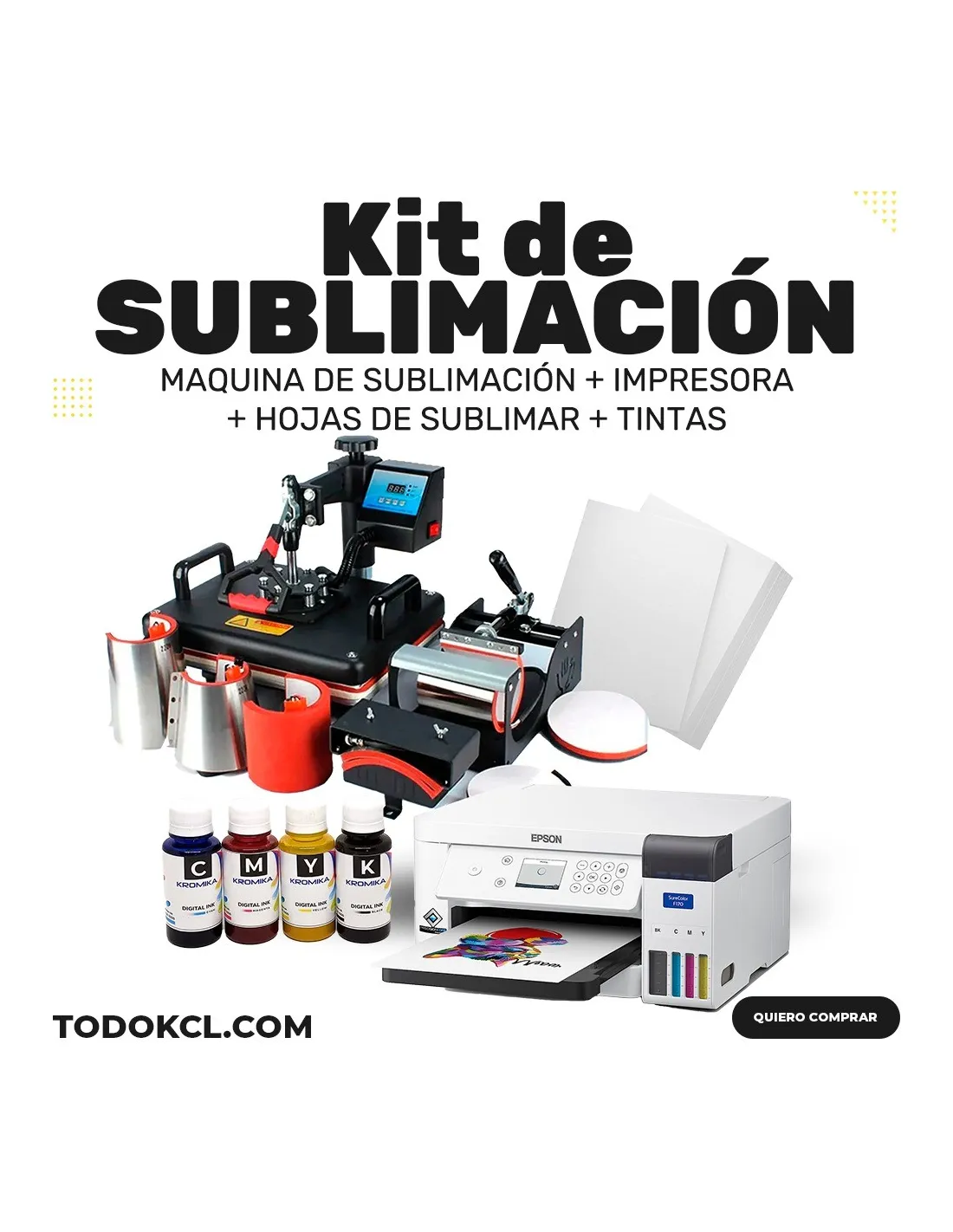 Kit de Sublimacion 15 en 1 + Impresora + Hojas + Tintas