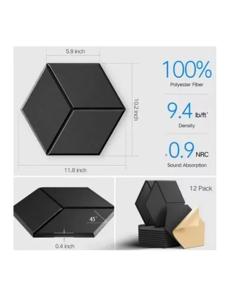 Panel Acústico Hexagonal Autoadhesivo Pack X12 Todokcl