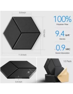 Panel Acústico Hexagonal Autoadhesivo Negro Grafito Pack X12 XSJ-10178 2