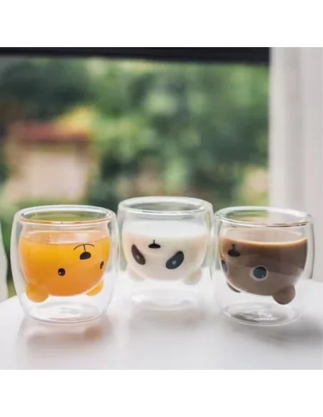 Vaso de Vidrio 300ml con Forma de Oso Marrón Doble Pared T-00032