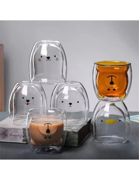 Vaso de Vidrio 300ml con Forma de Oso Marrón Doble Pared