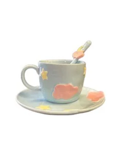 Taza de Cerámica con Diseño de Nubes Pintada a Mano T-00041